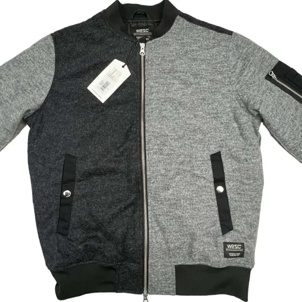New Wesc Mumel Women US M Bomber Jacket Melange Grey Colorblock Flannel Unisex - Picture 4 of 11